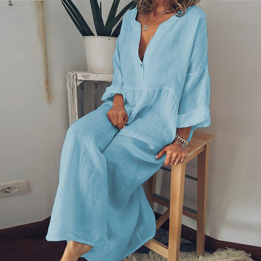 Isabelle Moreau® | Robe longue à chemise de couleur pure