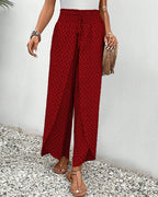 Vue latérale du pantalon femme large à motif géométrique