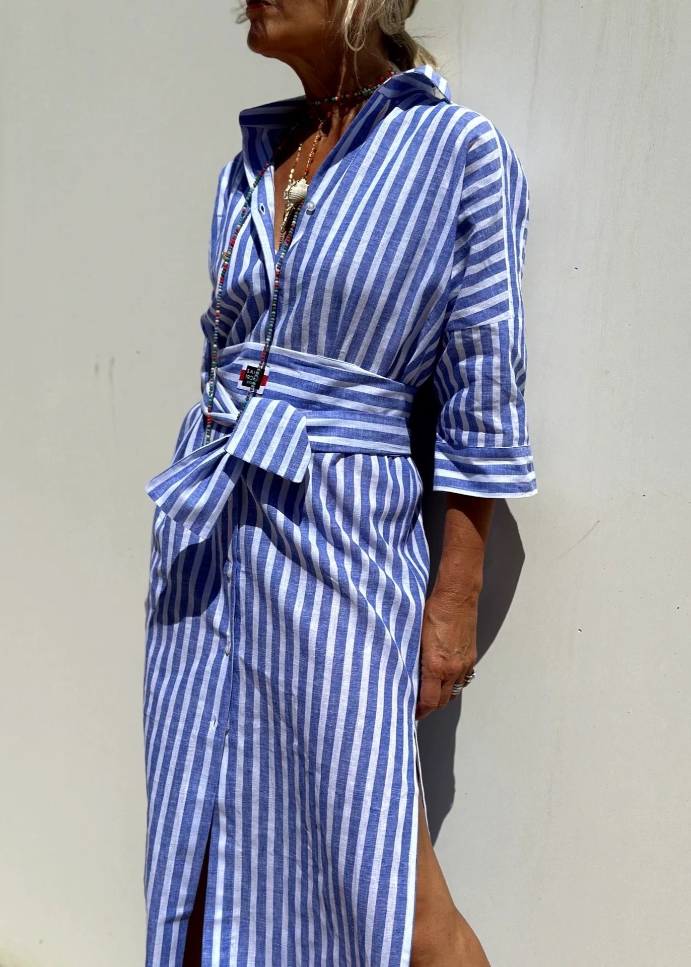 Sophie Paris | Robe chemise longue d'été à rayures et manches mi-longues
