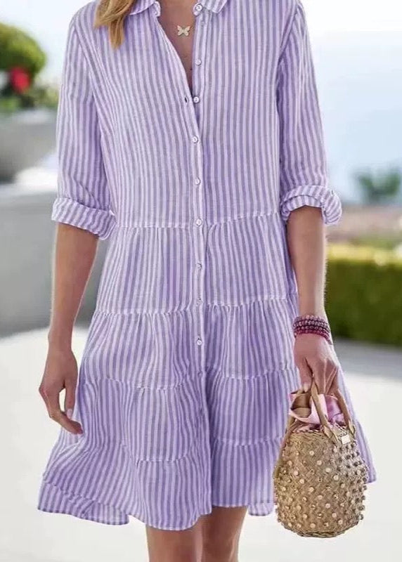 Sophie Paris | Robe chemise mi-longue décontractée à rayures et manches longues