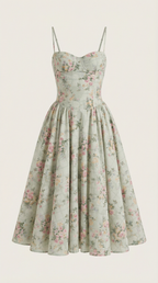 Robe mi-longue corset florale pour femme avec décolleté en cœur