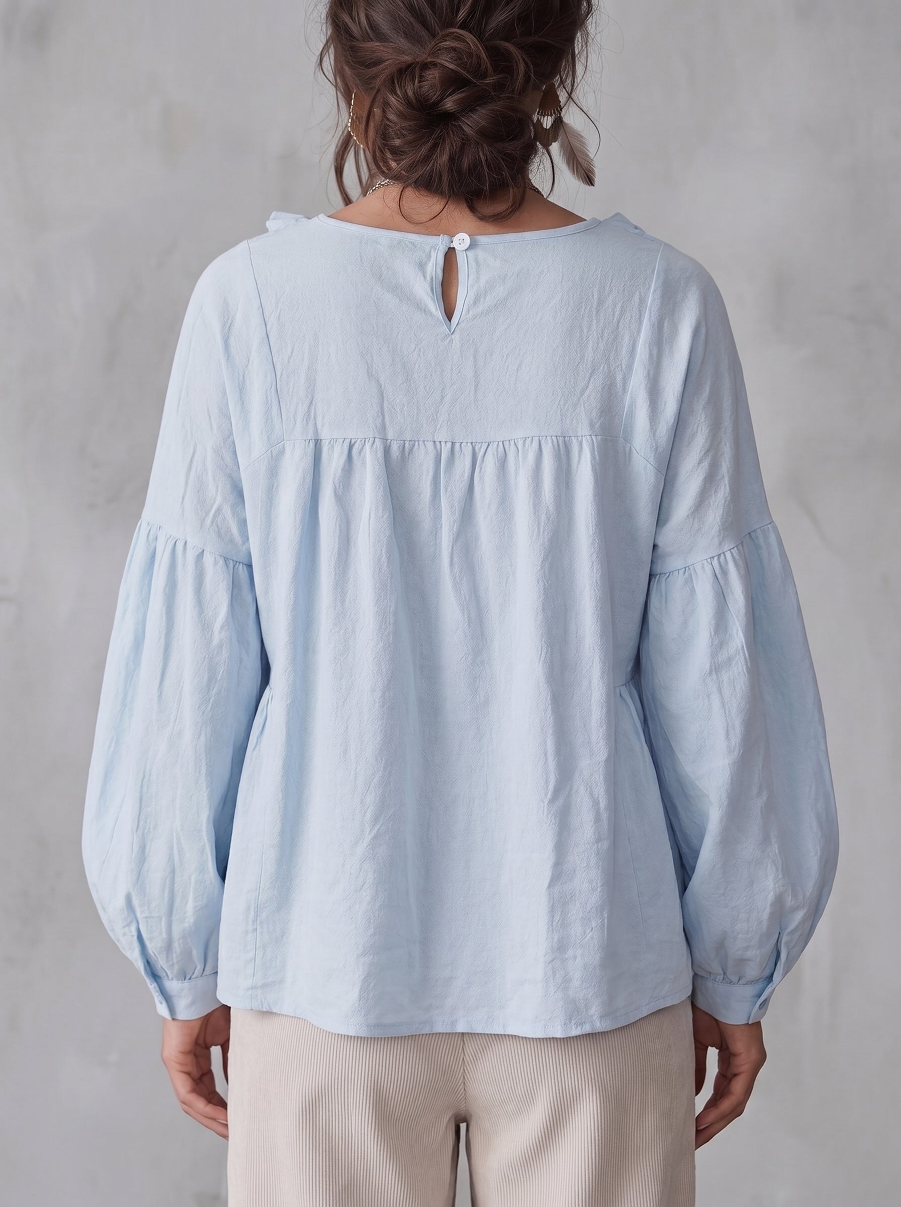 Blouse femme chic unie avec manches longues et tombé ample