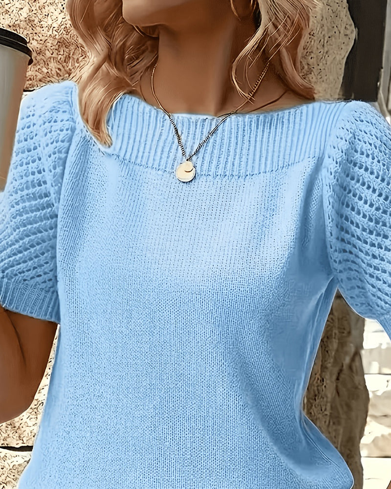 Pull femme uni à manches bouffantes courtes vu de dos