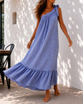 Robe Maxi Asymétrique Unicolore À Volants Femme