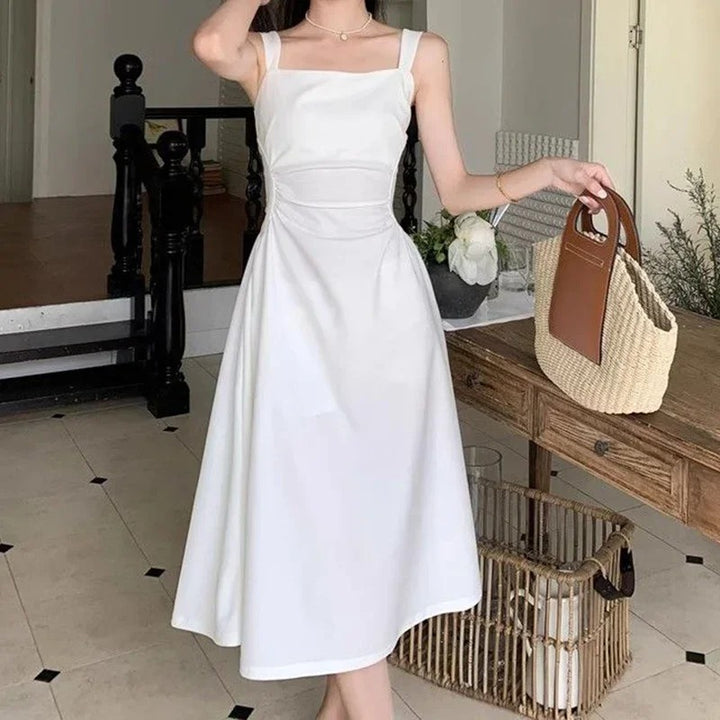 Pauline Laurent® | Robe midi blanche à encolure carrée