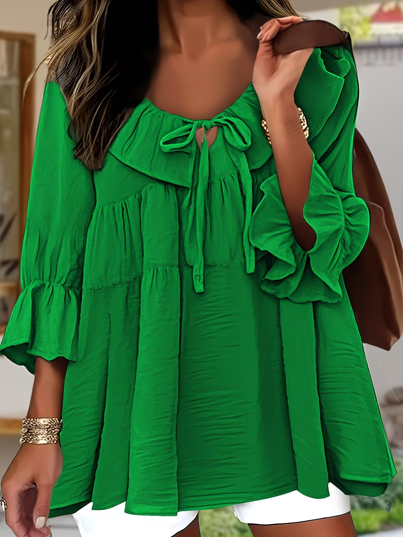Blouse Femme Élégante à Col Volanté