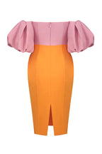 Robe mi-longue à manches ballon bicolore