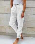 Pantalon extensible en mélange de lin