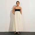 Robe midi ample en mélange lin et coton noir et blanc
