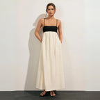 Robe midi ample en mélange lin et coton noir et blanc