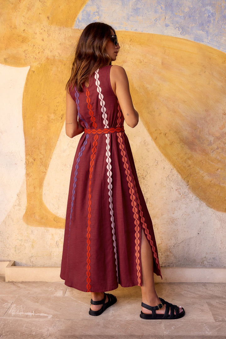 Robe mi-longue marron tabac pour femme
