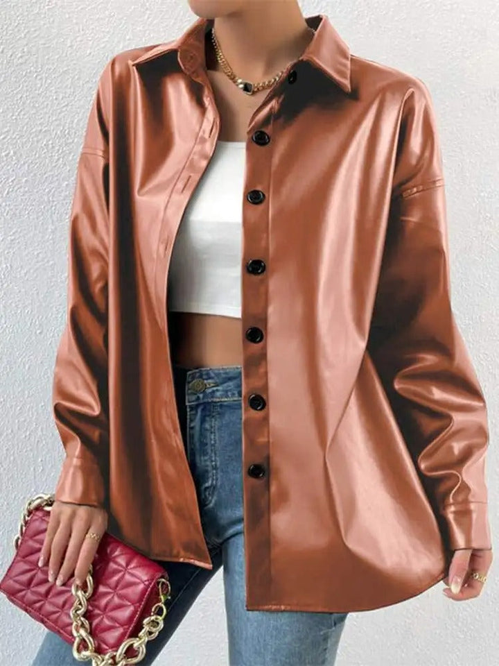 Veste aviateur vintage en cuir avec col à revers et fermeture à boutons