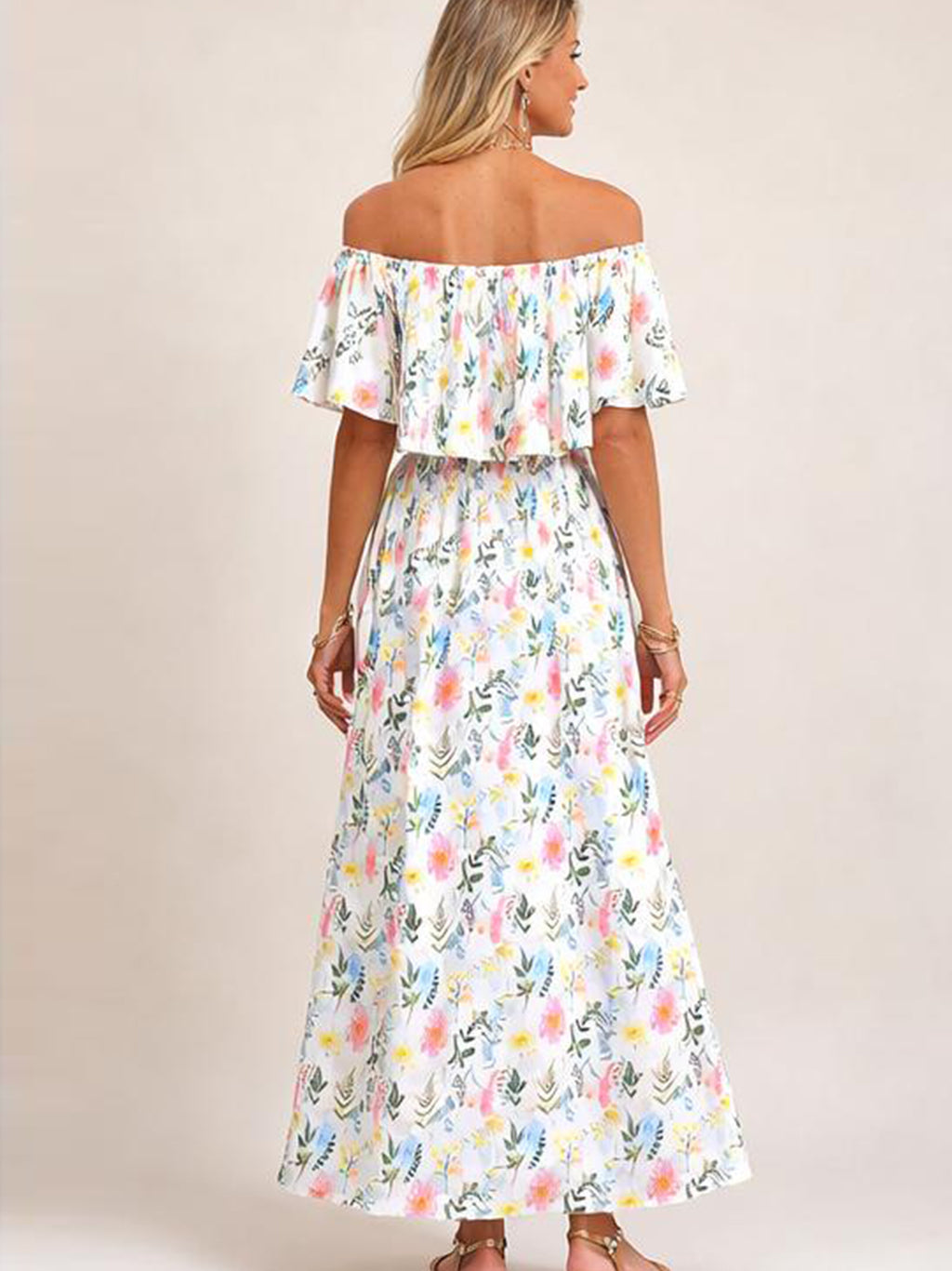 Robe maxi d'été florale pour femme à épaules dénudées