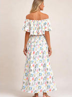 Robe maxi d'été florale pour femme à épaules dénudées