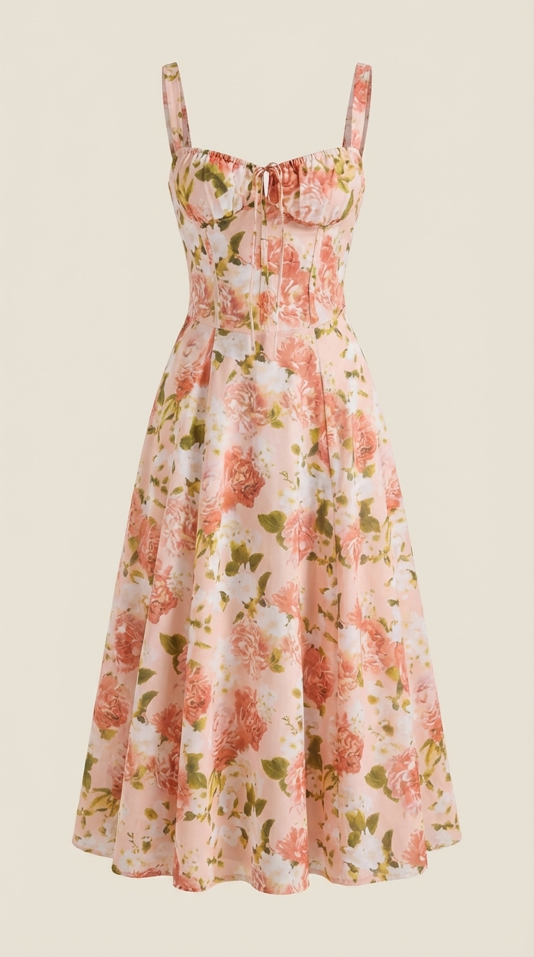 Robe midi fleurie pour femmes, idéale pour les invitées de mariage