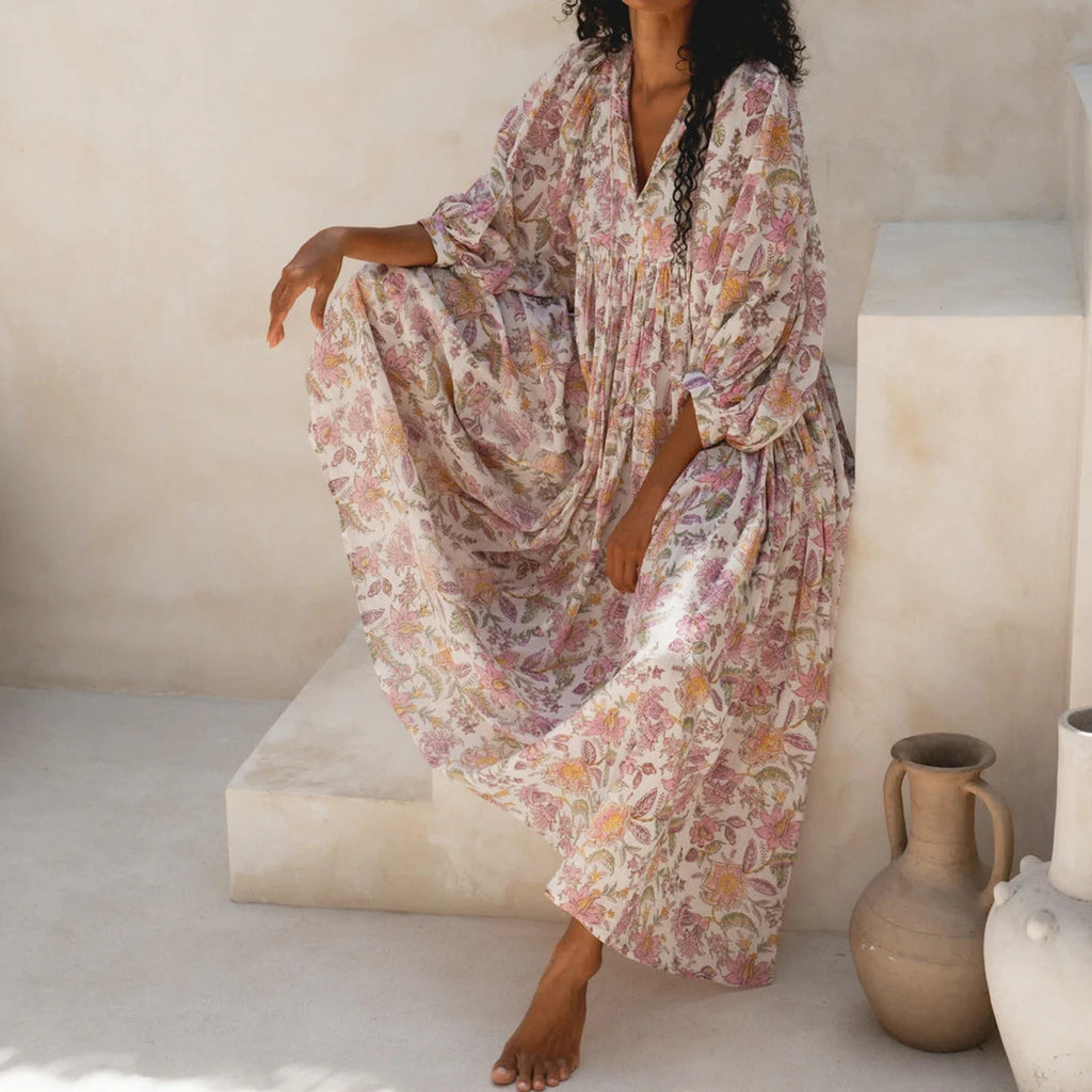 Robe Longue Bohème Femme à Manches Bouffantes - Idéale Été Élégante