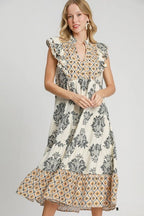 Robe longue à imprimé floral avec manches volantées pour femme