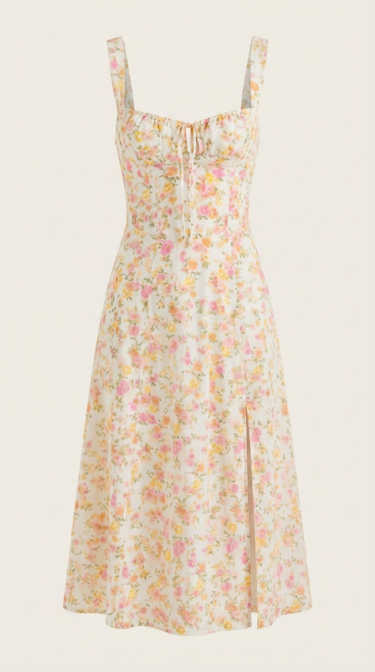 Robe midi fleurie pour femmes, idéale pour les invitées de mariage