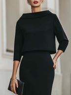 Ensemble Haut Col Bateau et Jupe Midi pour Femme
