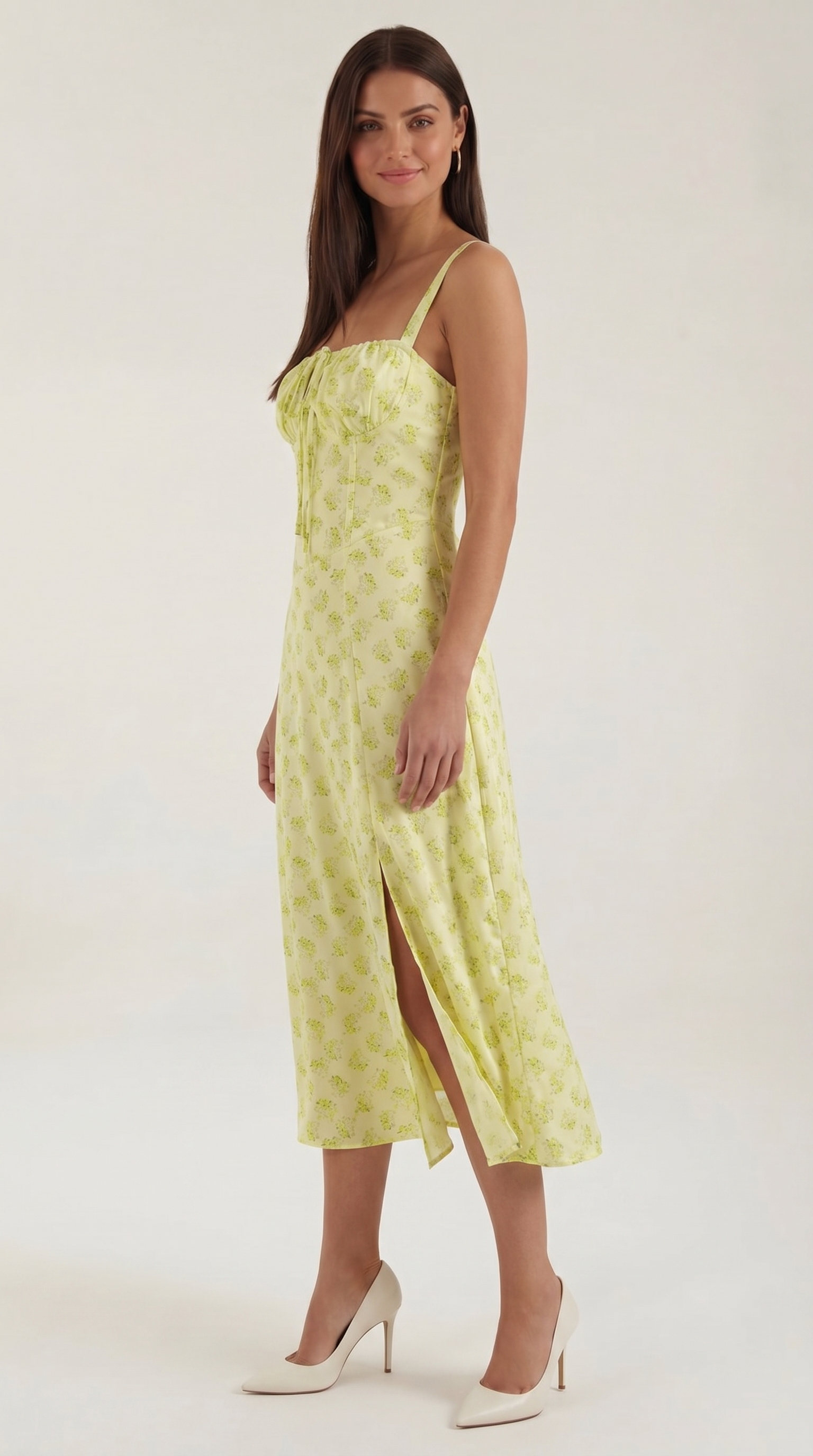 Robe midi fleurie pour femmes, idéale pour les invitées de mariage