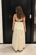 Robe midi ample en mélange lin et coton noir et blanc
