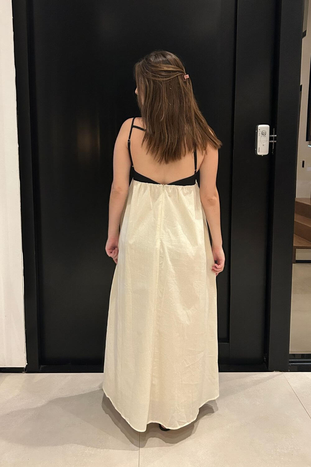 Robe midi ample en mélange lin et coton noir et blanc