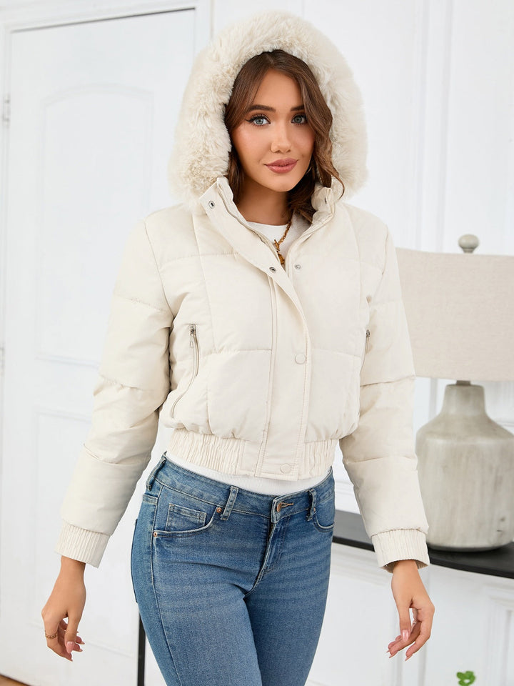 Veste d'hiver confortable matelassée avec capuche en fourrure et poches