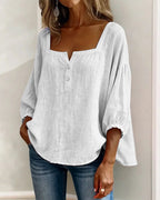Blouse en coton à encolure carrée et manches longues