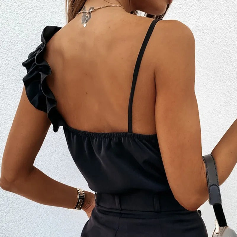 Léa Blanchet® | Asymmetrisches Rüschen-Top mit Spaghettiträger