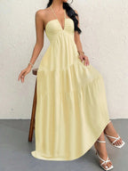 Robe Longue À Étage Dos Nu à Col Halter