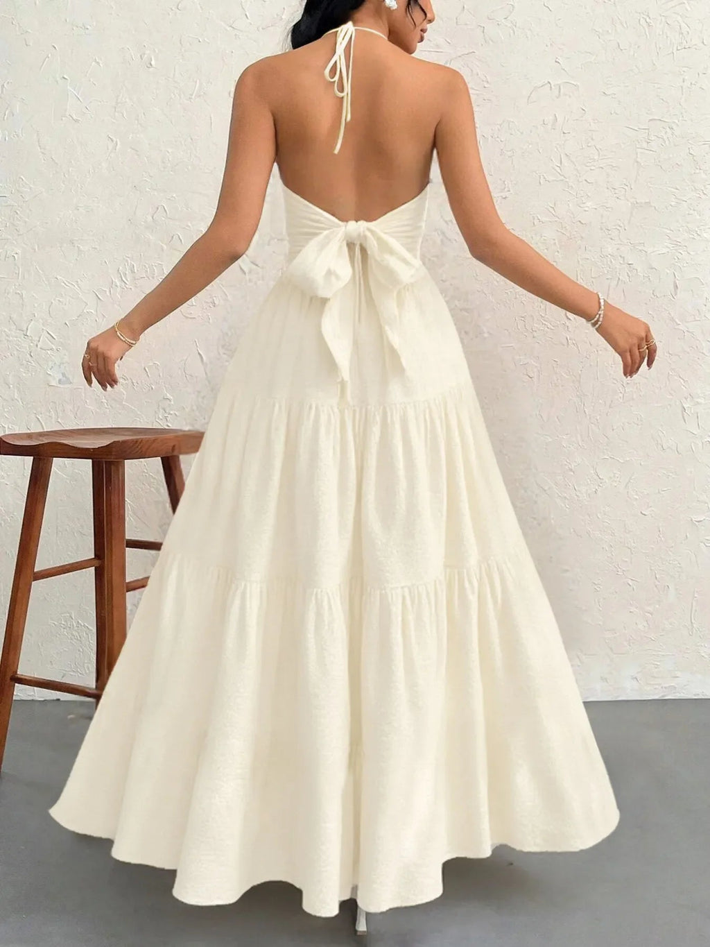 Robe Longue À Étage Dos Nu à Col Halter