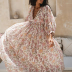 Robe Longue Bohème Femme à Manches Bouffantes - Idéale Été Élégante
