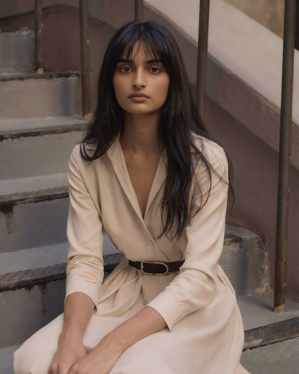 Robe midi bohème en mélange de coton beige