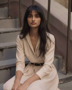 Robe midi bohème en mélange de coton beige