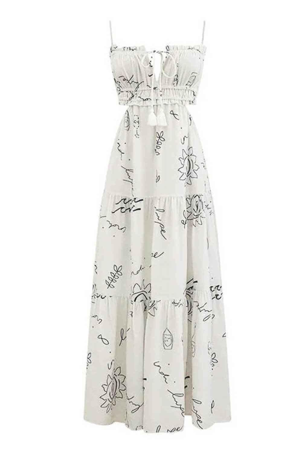 Robe midi à bretelles spaghetti en polyester blanche