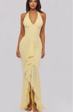 Robe longue Soleya à col licou froncée pour invités de mariage