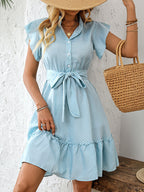 Robe Mignonne Plissée à Pois avec Taille Ceinturée