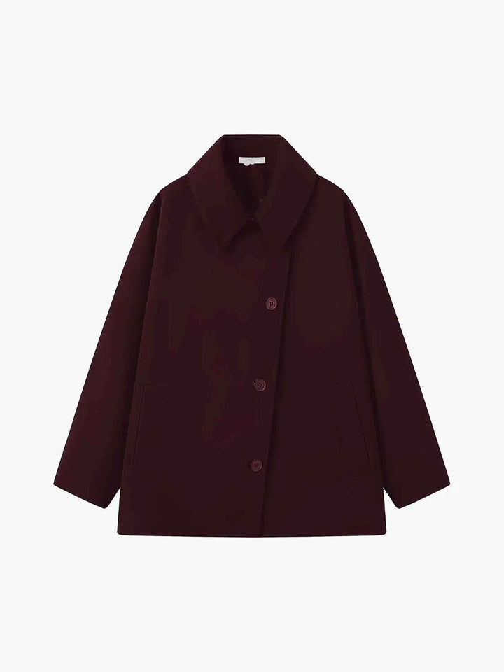 Manteau d'hiver oversize pour femme avec col à revers et boutons asymétriques