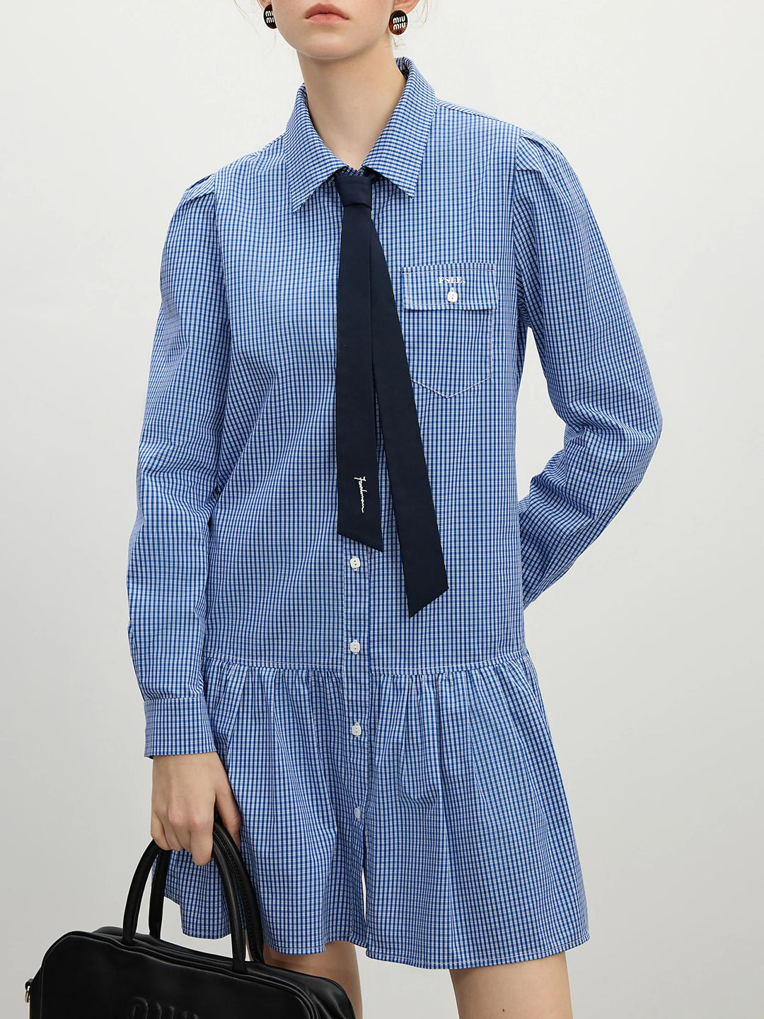 Camille® | Robe vichy à volants et cravate intégrée
