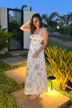 Robe midi à bretelles spaghetti en polyester blanche