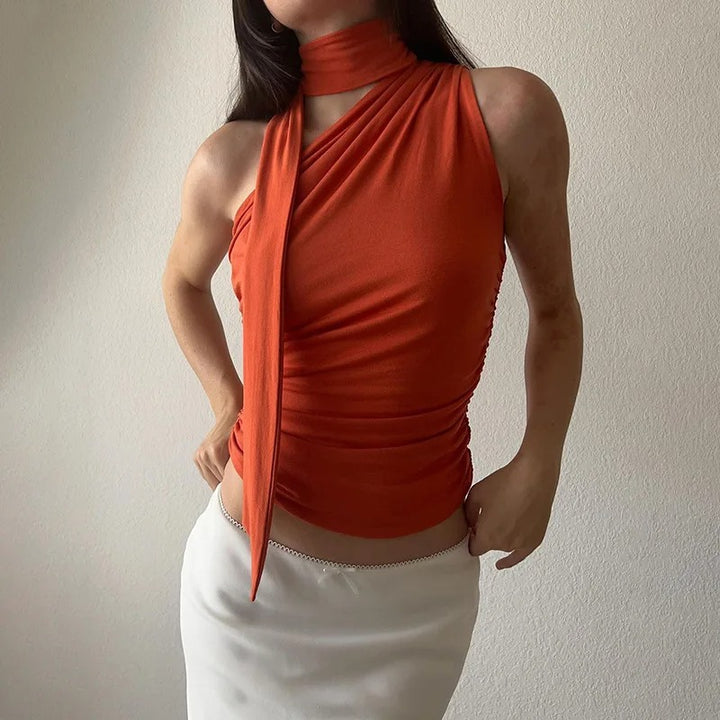 Léa Blanchet® | One-Shoulder-Top mit langem Bindekragen