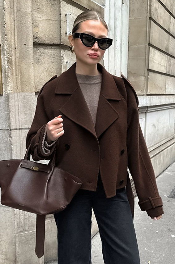 Manteau croisé classique en mélange de laine marron