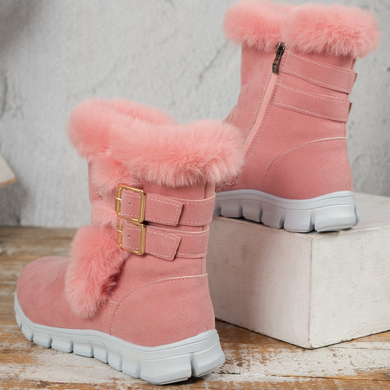 Bottes d'hiver chics à bordure en fourrure avec détail boucle