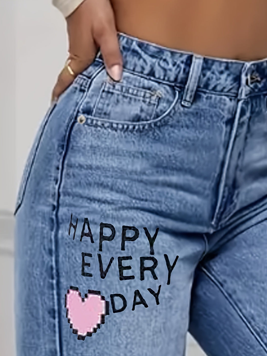 Jean en denim à taille haute et jambes larges avec imprimé graphique
