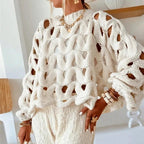 Pull en maille crochet à manches longues pour femme