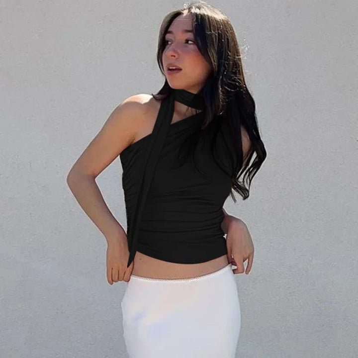 Léa Blanchet® | One-Shoulder-Top mit langem Bindekragen