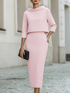 Ensemble Haut Col Bateau et Jupe Midi pour Femme