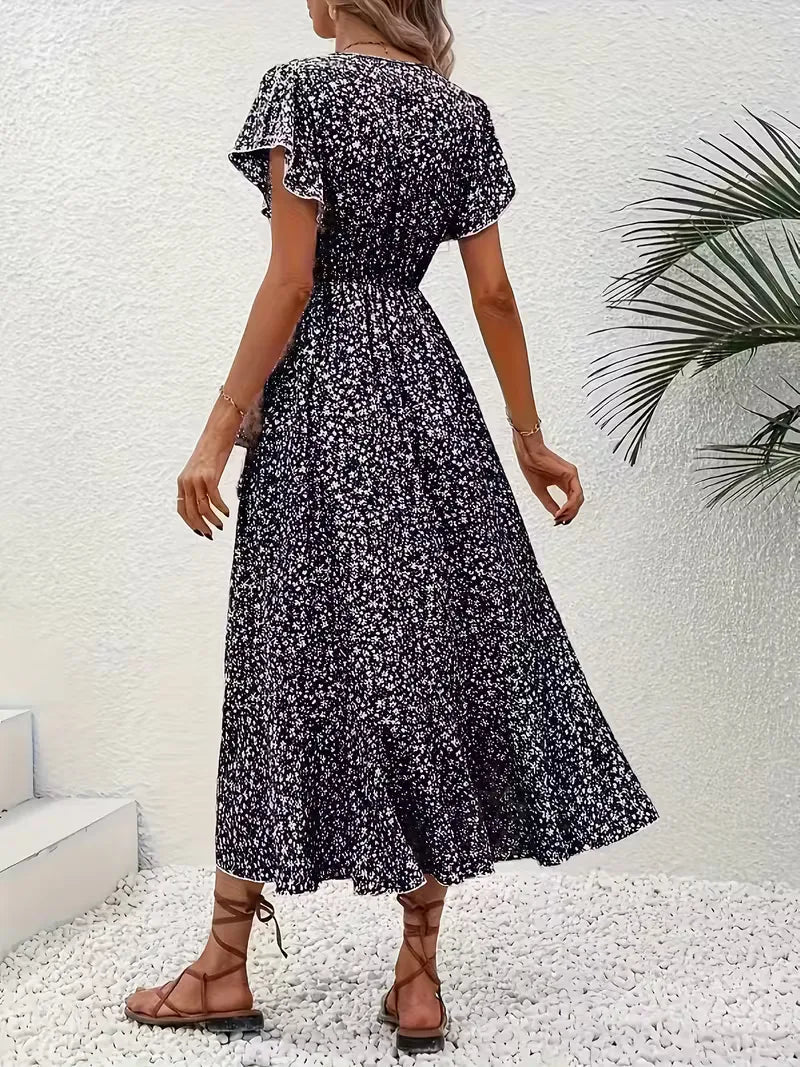 Robe portefeuille à imprimé floral avec décolleté en V