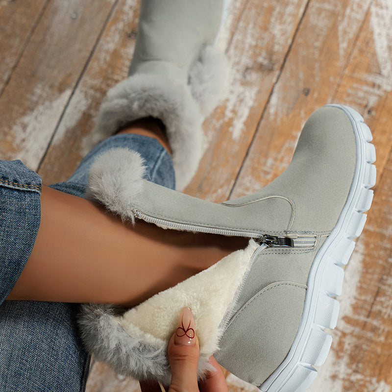 Bottes d'hiver chics à bordure en fourrure avec détail boucle