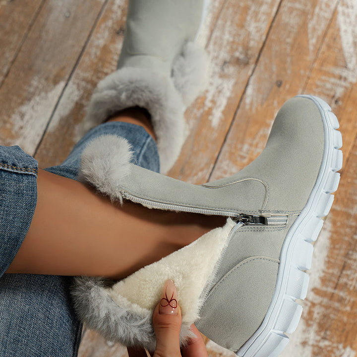 Bottes d'hiver chics à bordure en fourrure avec détail boucle